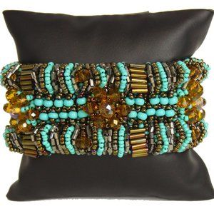 Czech Glass Bugle Bead Bracelet Turquoise,…